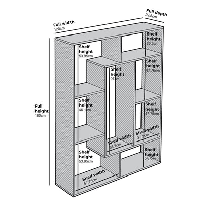 Riva 160cm Tall Bookcase / Display Shelving