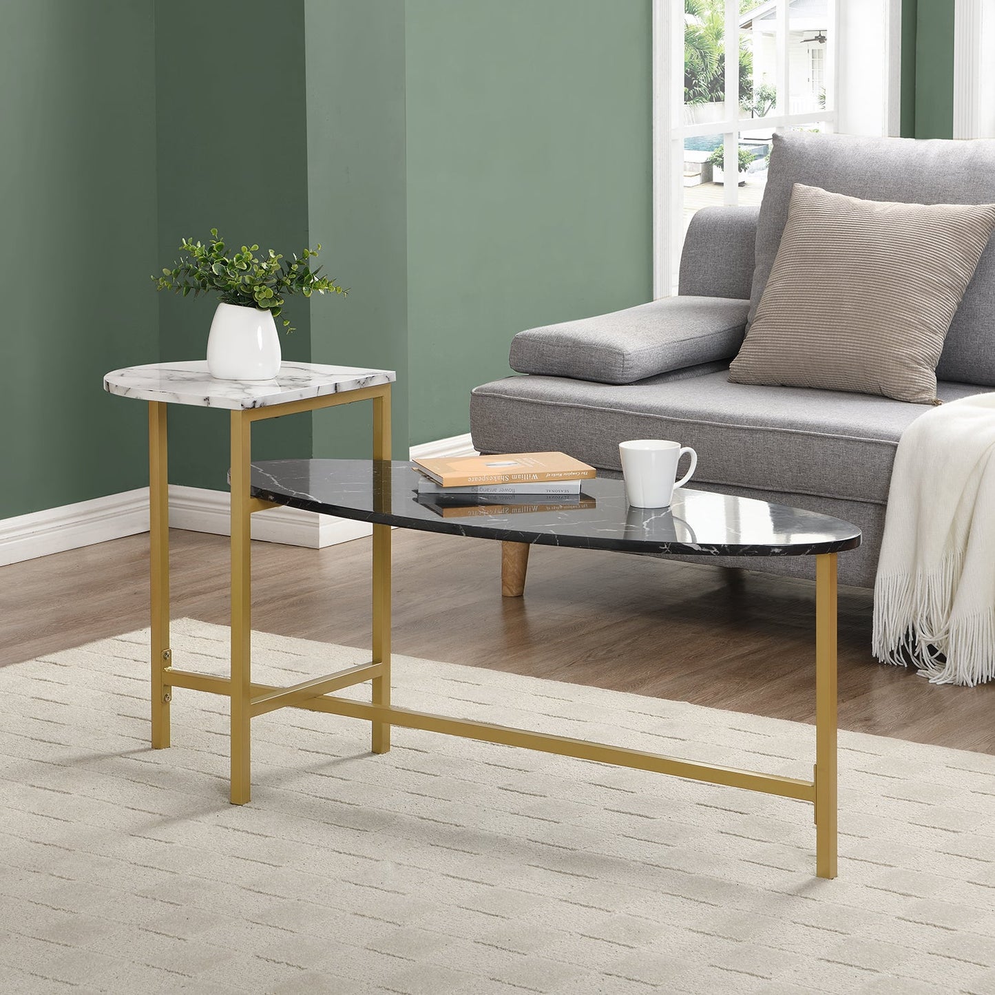 Sarina Black & White Marble Effect Oval Coffee Table