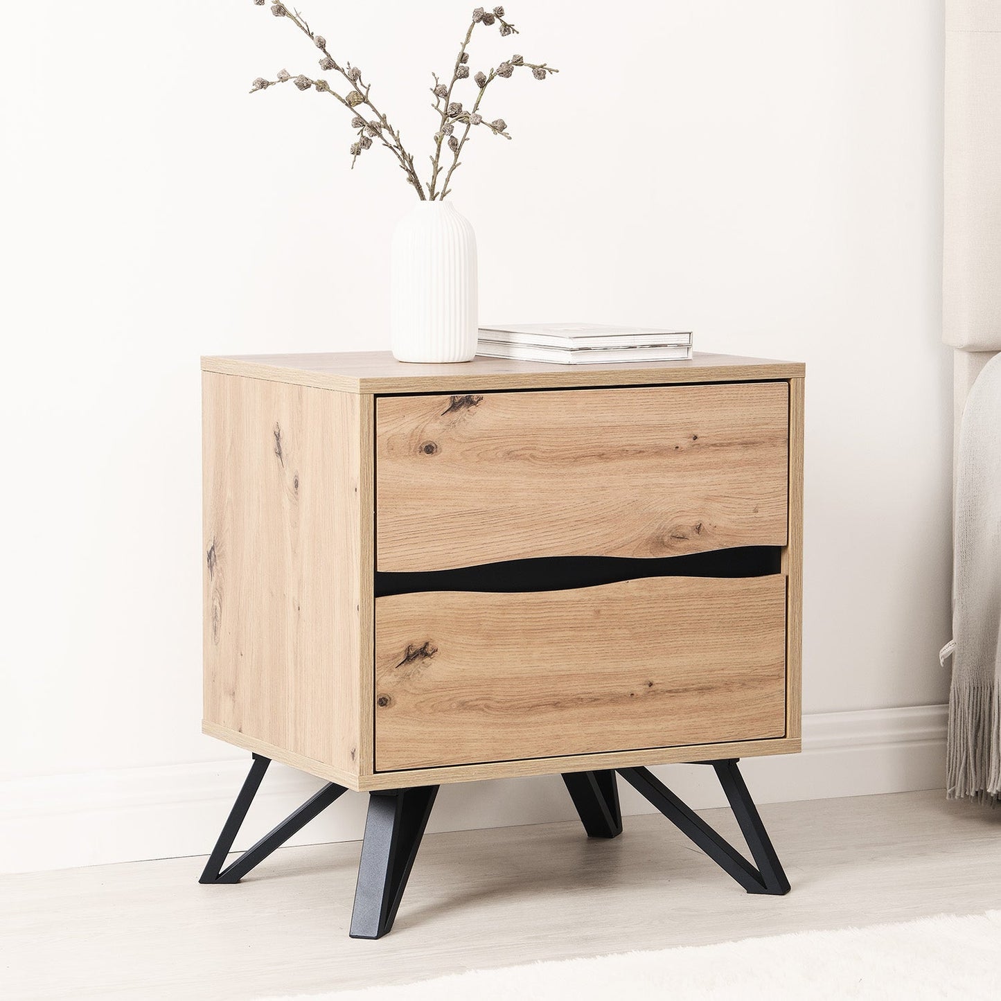 Weston Oak Effect 2 Drawer Bedside Table