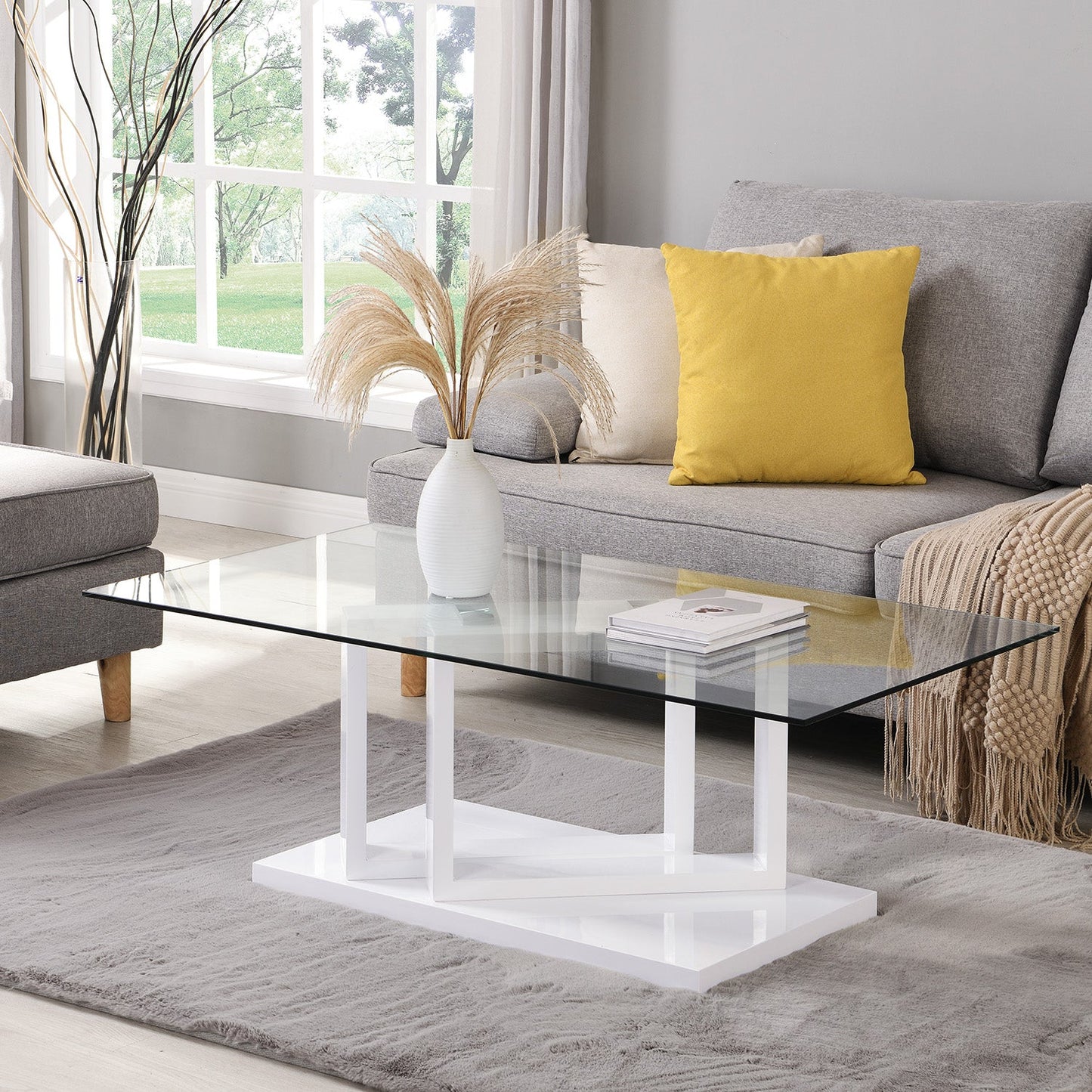 Lucent White High Gloss and Glass Top Coffee Table
