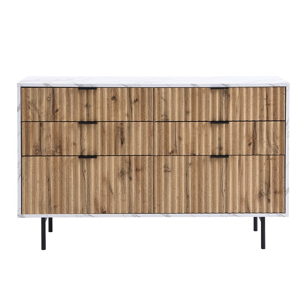 Aspen Oak and Marble Effect 6-Drawer Chest of Drawers
