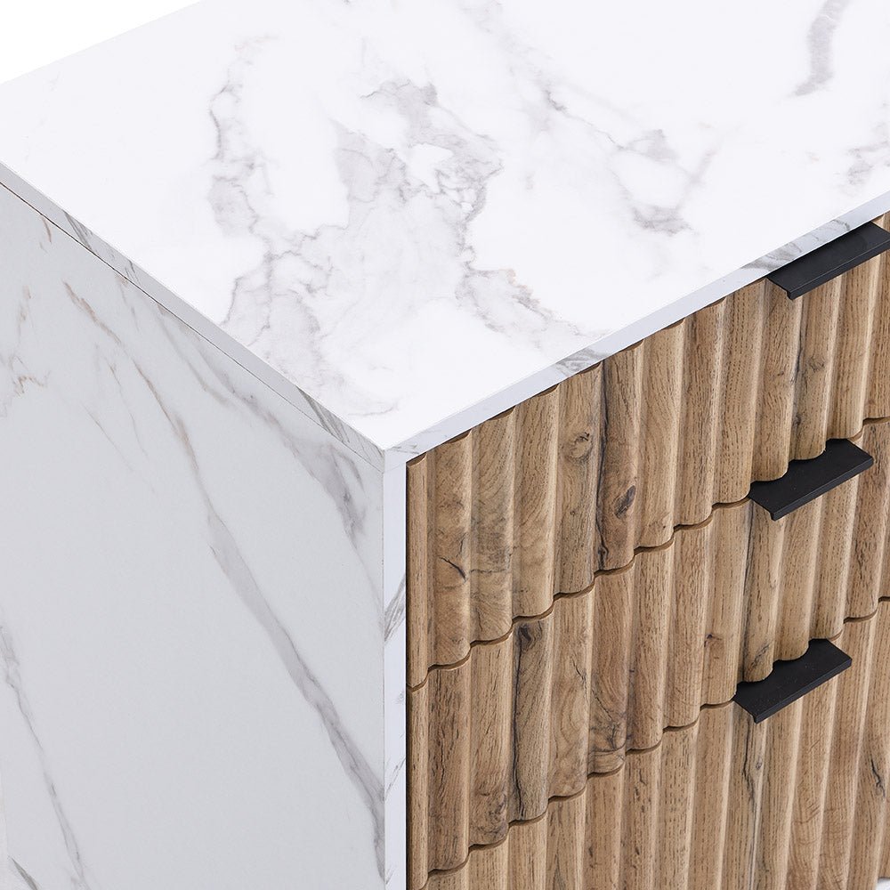 Aspen Oak and Marble Effect 6-Drawer Chest of Drawers