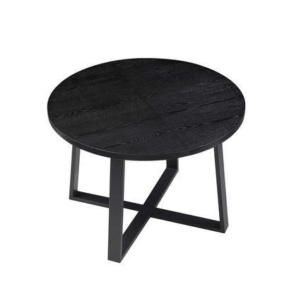 BERN Extending Round Dining Table with Metal Legs, Black