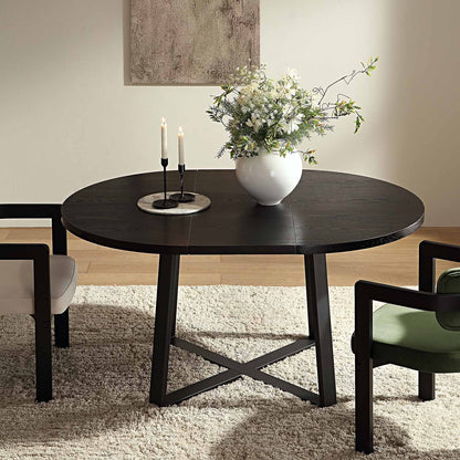 BERN Extending Round Dining Table with Metal Legs, Black