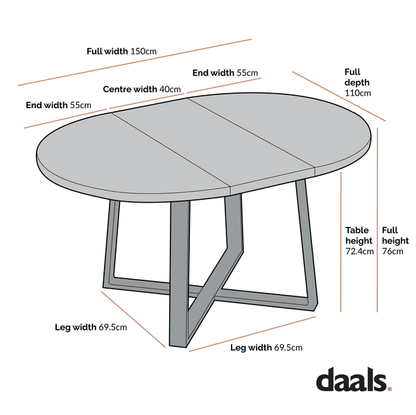 BERN Extending Round Dining Table with Metal Legs, Black