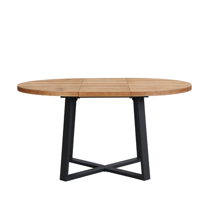 BERN Extending Round Dining Table with Metal Legs, Oak