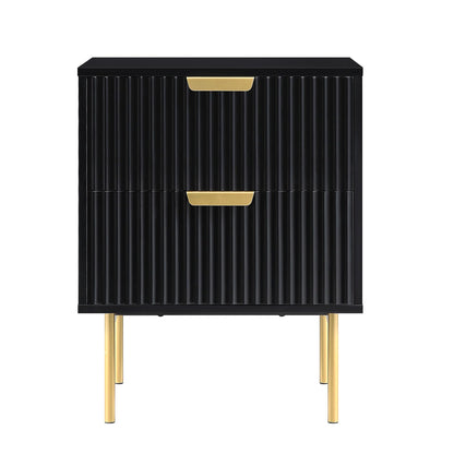 Richmond Ridged 2 Drawer Bedside Table, Matte Black