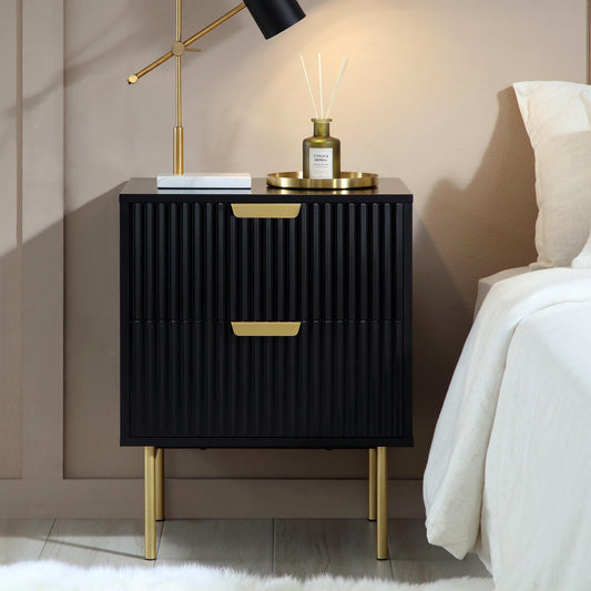 Richmond Ridged 2 Drawer Bedside Table, Matte Black