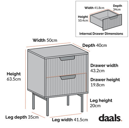 Richmond Ridged 2 Drawer Bedside Table, Matte Taupe