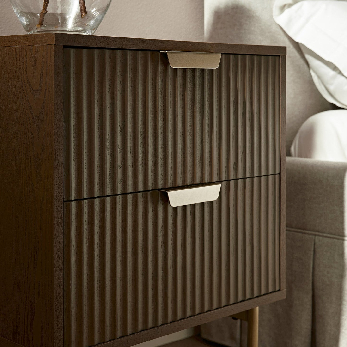 Richmond Ridged 2 Drawer Bedside Table, Dark Ash