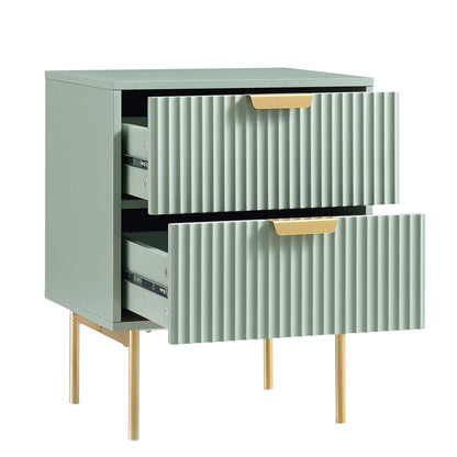 Richmond Ridged 2 Drawer Bedside Table, Matte Sage Green