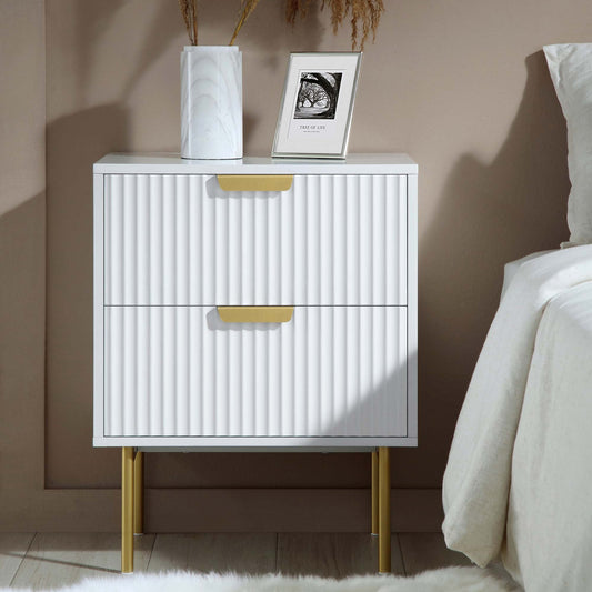 Richmond Ridged 2 Drawer Bedside Table, Matte White