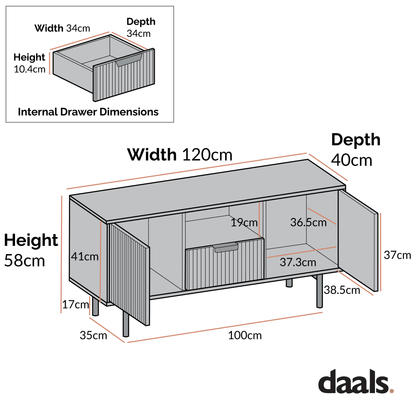 Richmond Ridged 120cm Wide TV Media Unit, Matte White