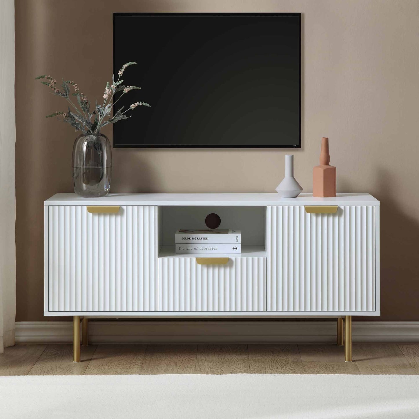 Richmond Ridged 120cm Wide TV Media Unit, Matte White