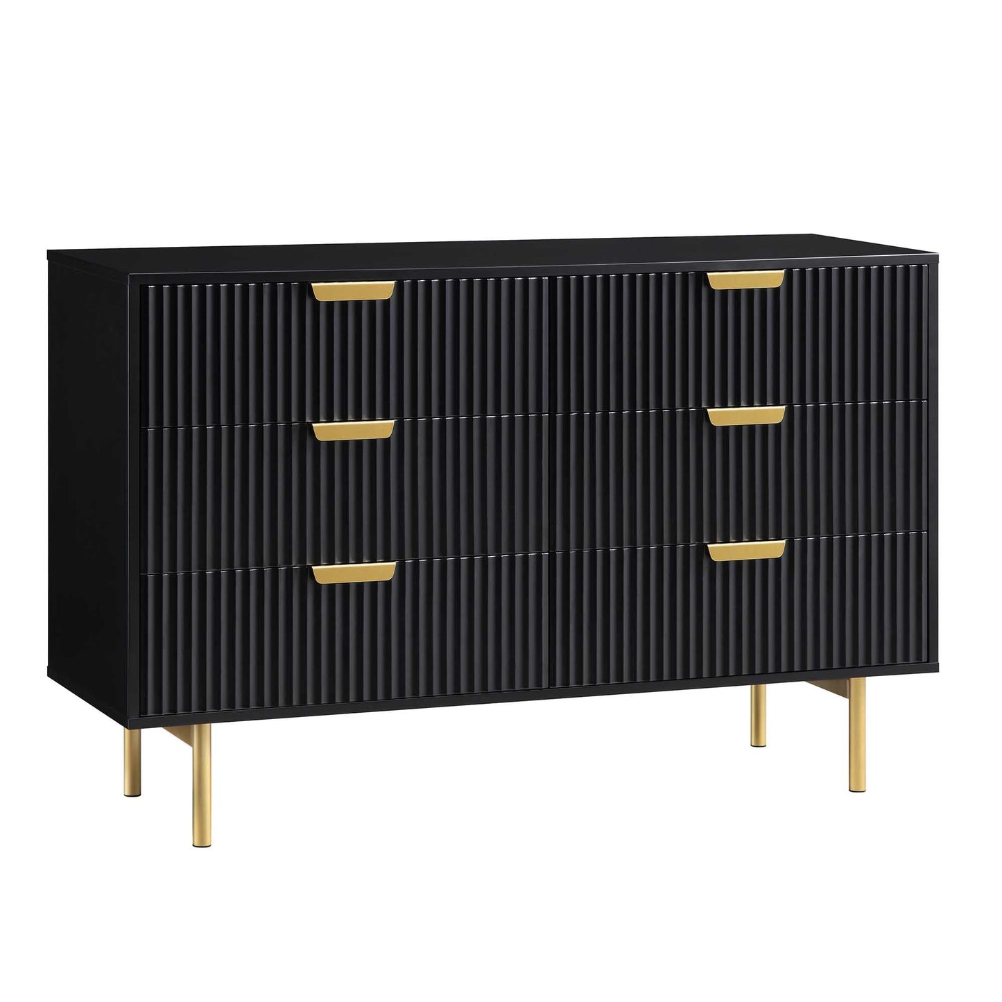 Richmond Ridged Wide Chest of 6 Drawers, Matte Black