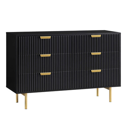 Richmond Ridged Wide Chest of 6 Drawers, Matte Black