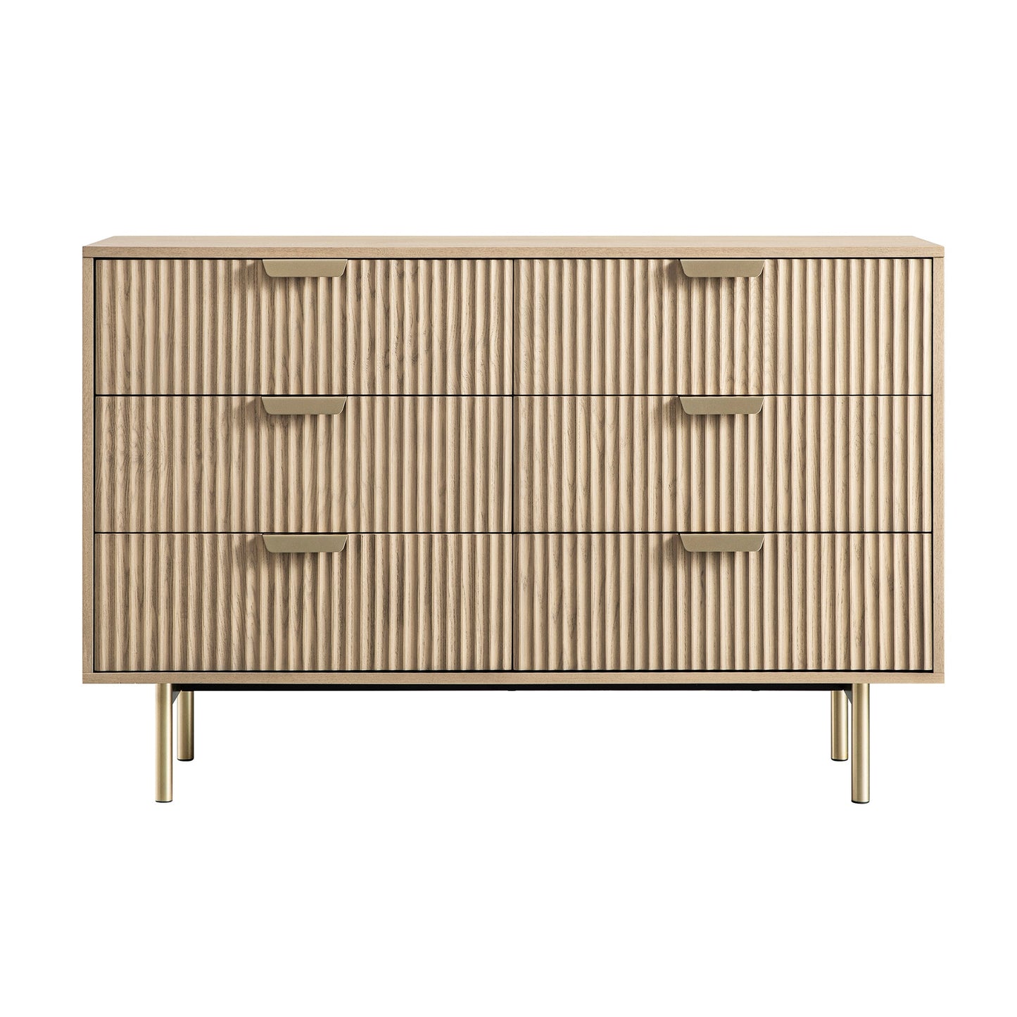 Richmond Ridged Wide Chest of 6 Drawers, Light Ash