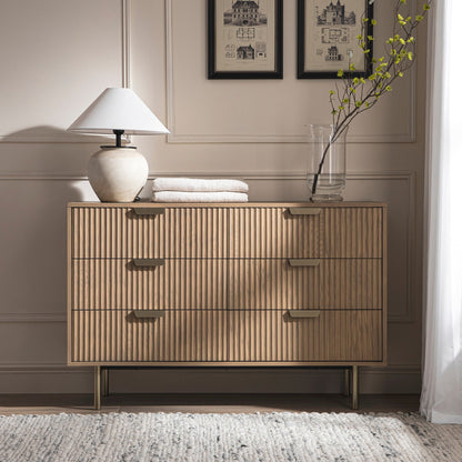Richmond Ridged Wide Chest of 6 Drawers, Light Ash