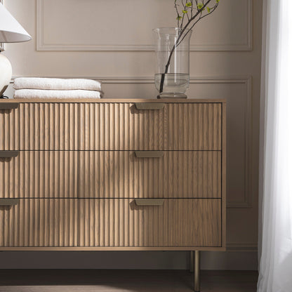 Richmond Ridged Wide Chest of 6 Drawers, Light Ash