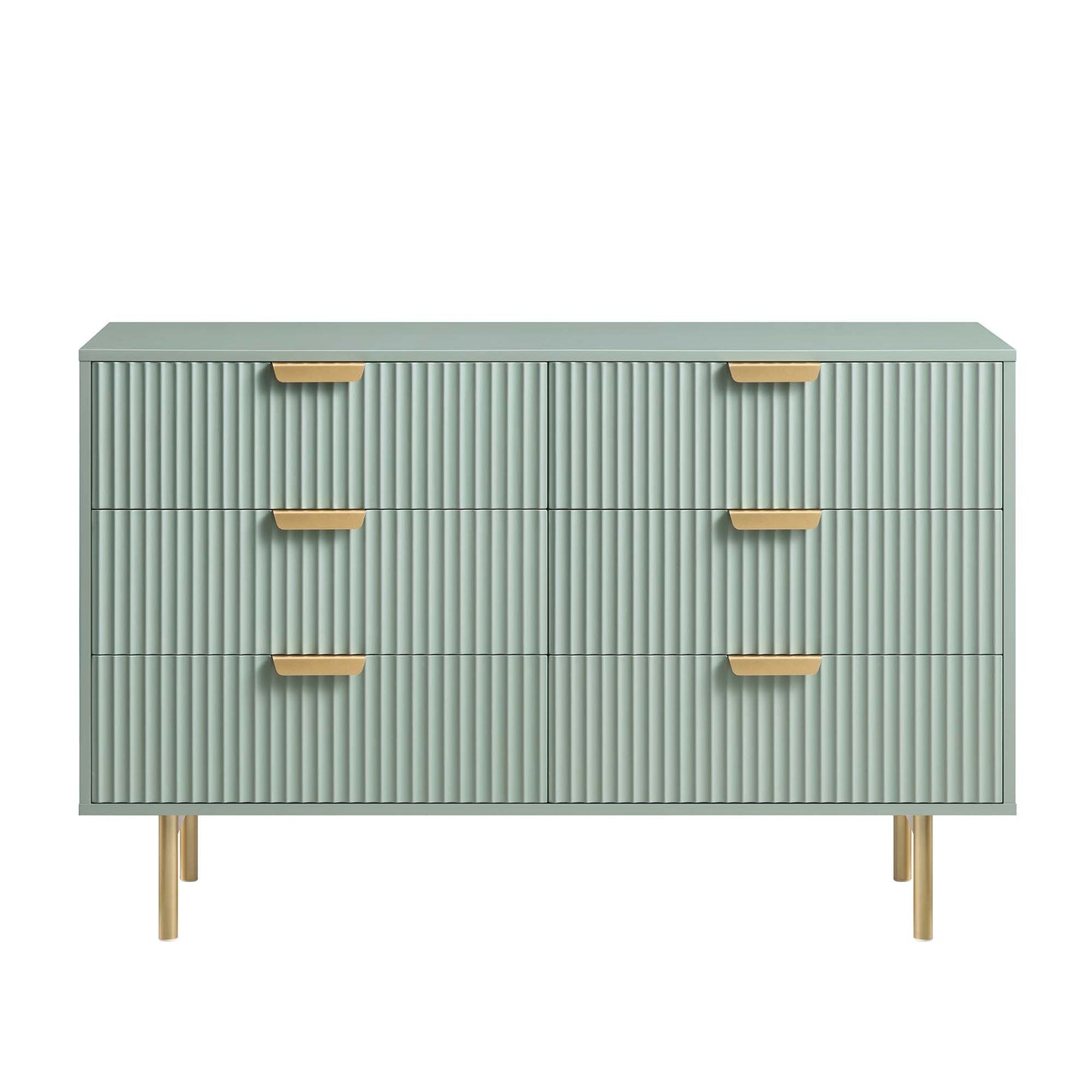 Richmond Ridged Wide Chest of 6 Drawers, Matte Sage Green