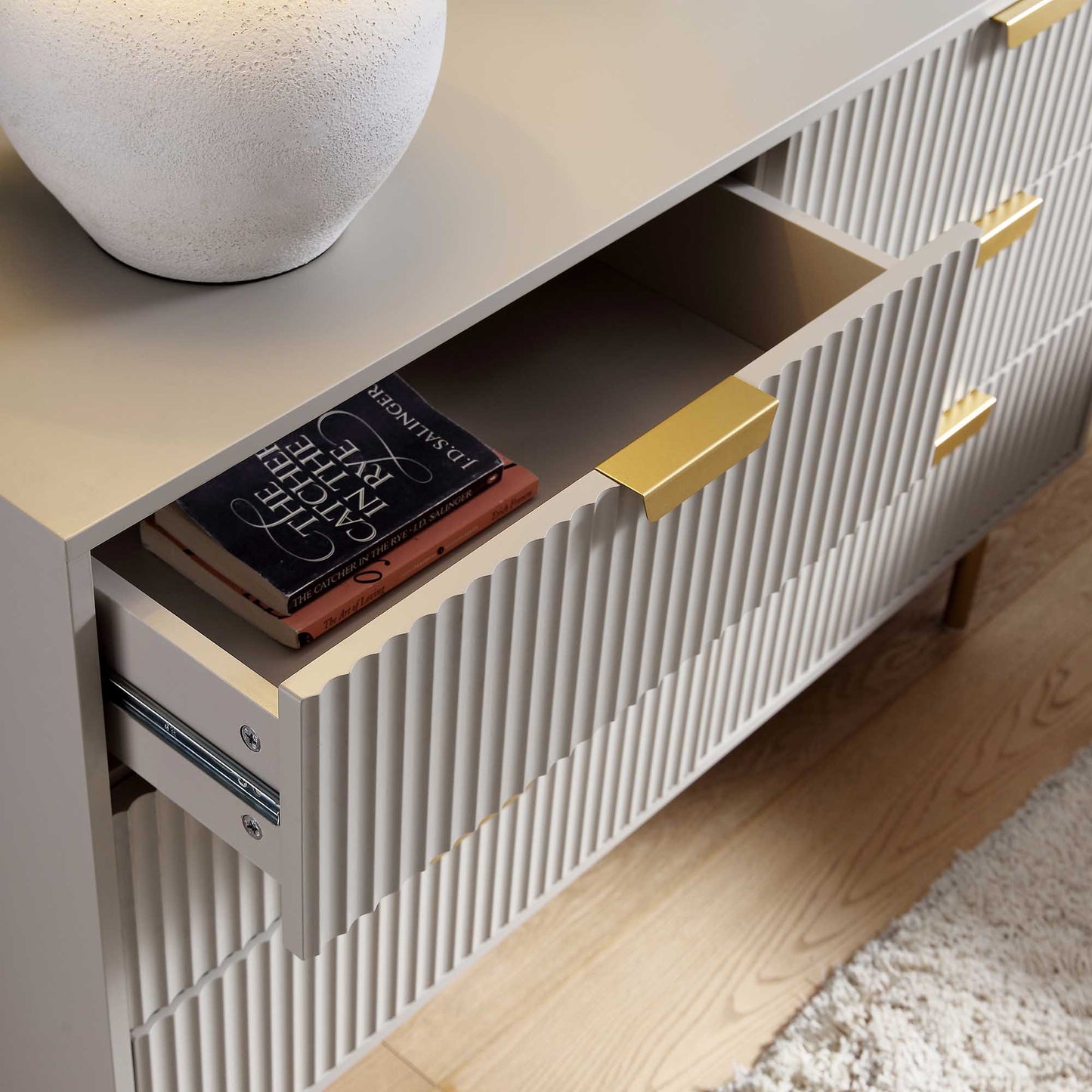 Richmond Ridged Wide Chest of 6 Drawers, Matte Taupe