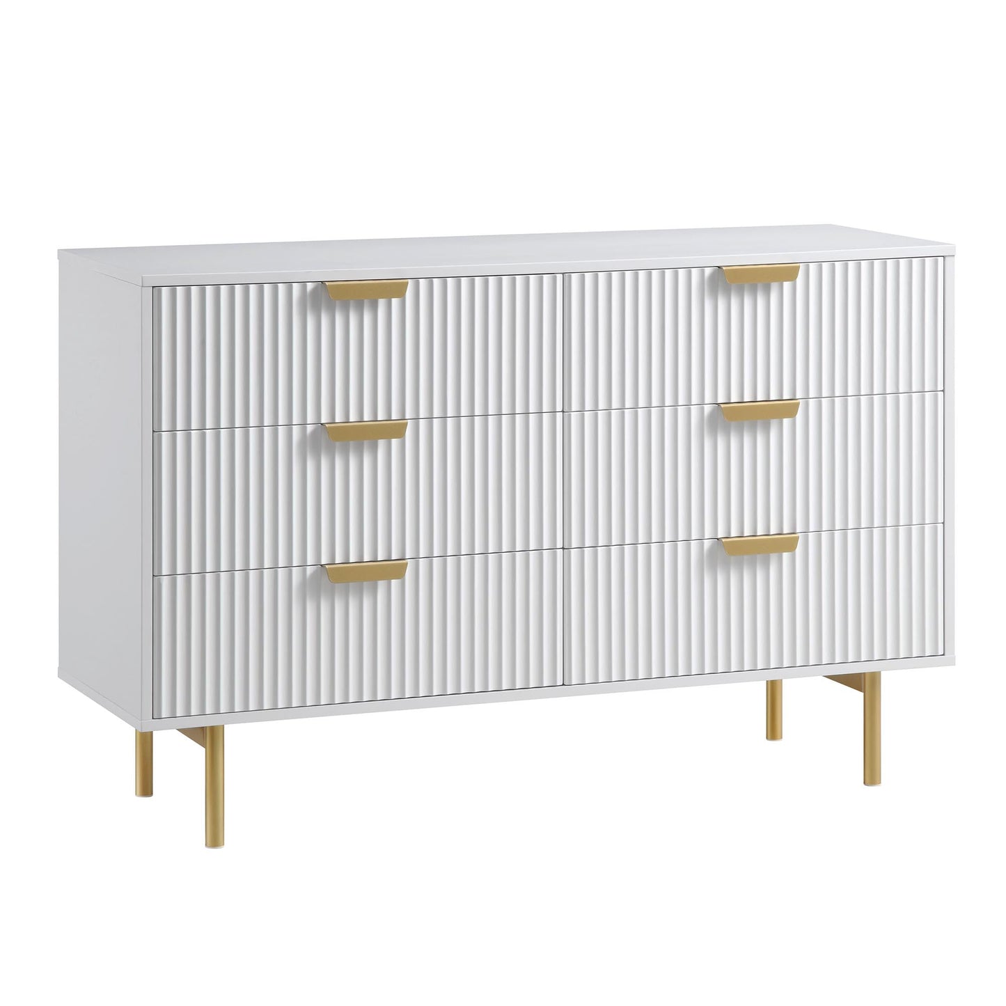 Richmond Ridged Wide Chest of 6 Drawers, Matte White