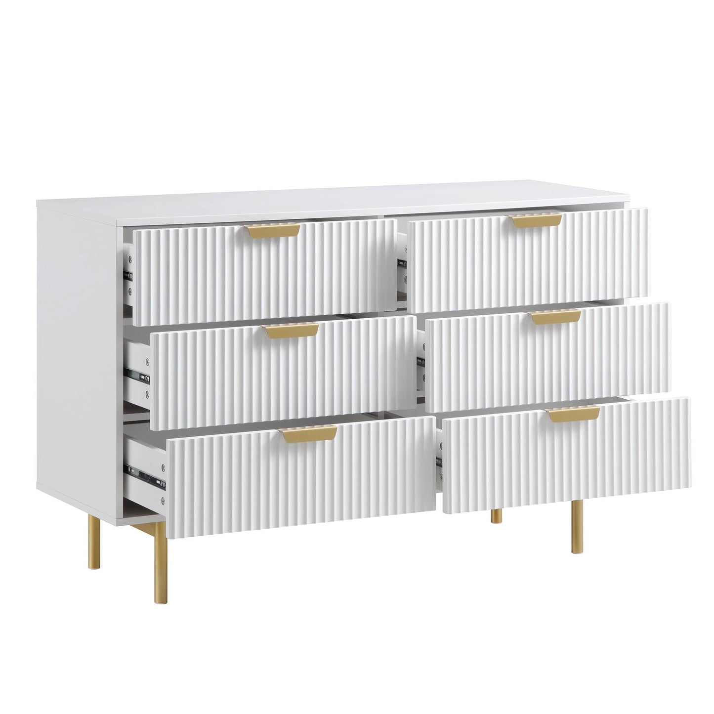 Richmond Ridged Wide Chest of 6 Drawers, Matte White