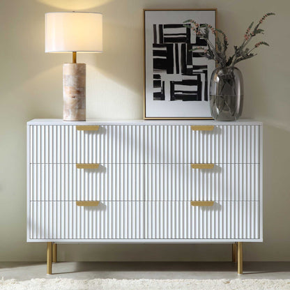 Richmond Ridged Wide Chest of 6 Drawers, Matte White
