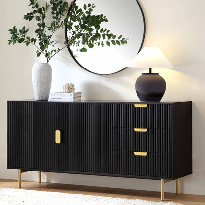 Richmond Ridged Large Sideboard, Matte Black
