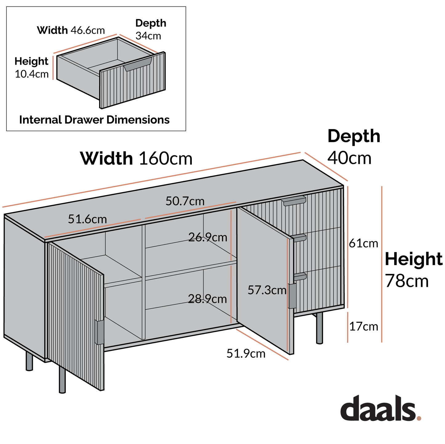 Richmond Ridged Large Sideboard, Light Ash