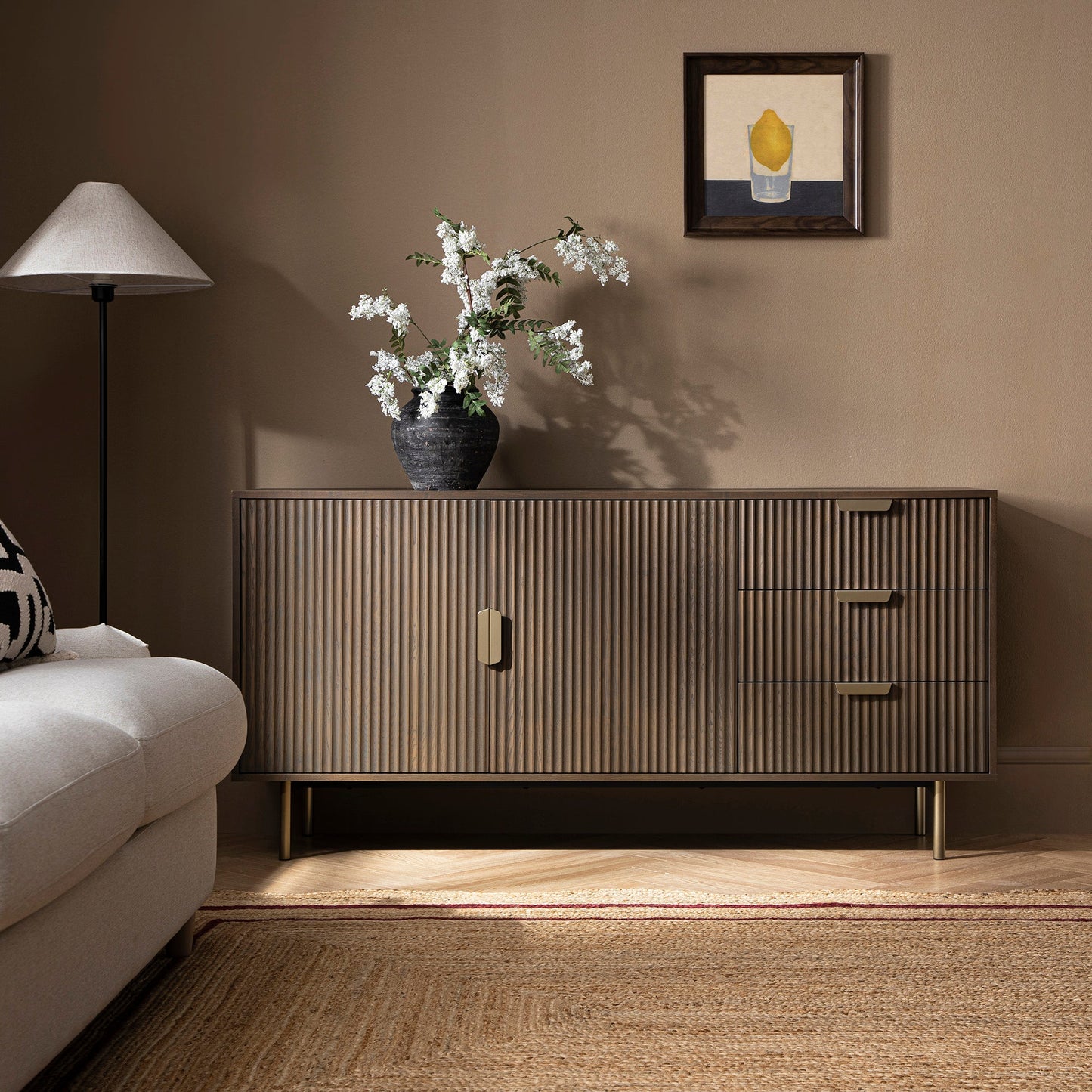 Richmond Ridged Large Sideboard, Dark Ash