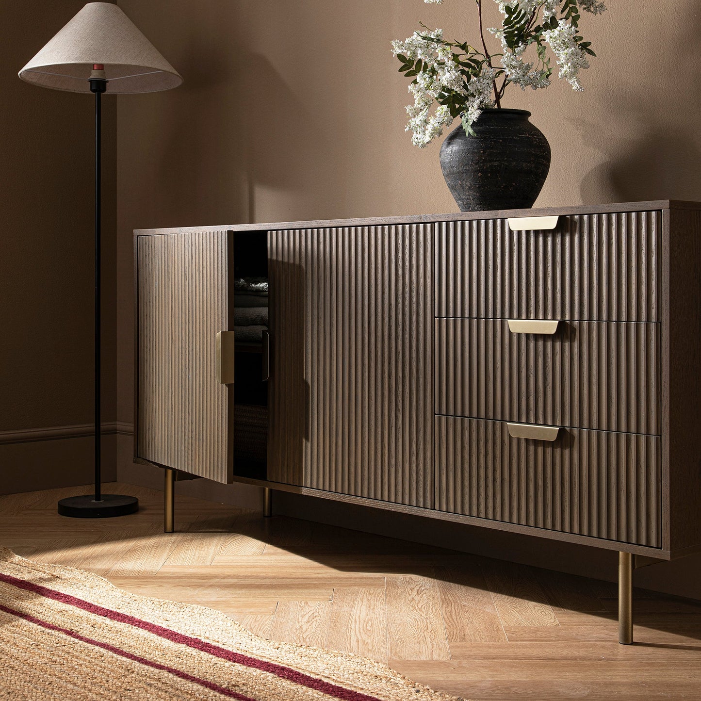 Richmond Ridged Large Sideboard, Dark Ash