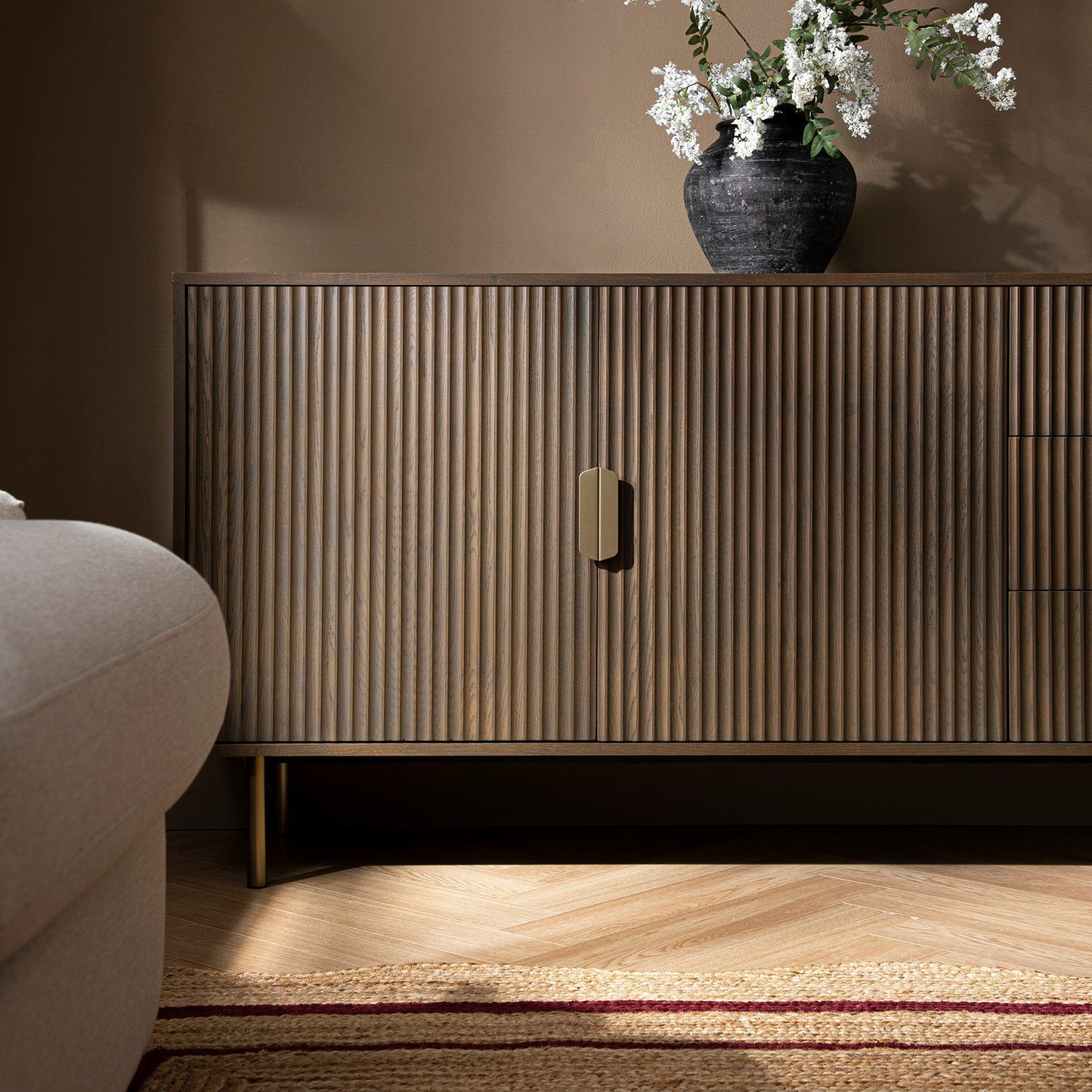 Richmond Ridged Large Sideboard, Dark Ash