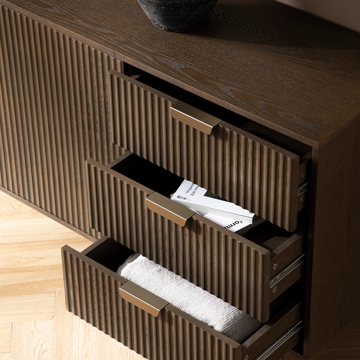 Richmond Ridged Large Sideboard, Dark Ash