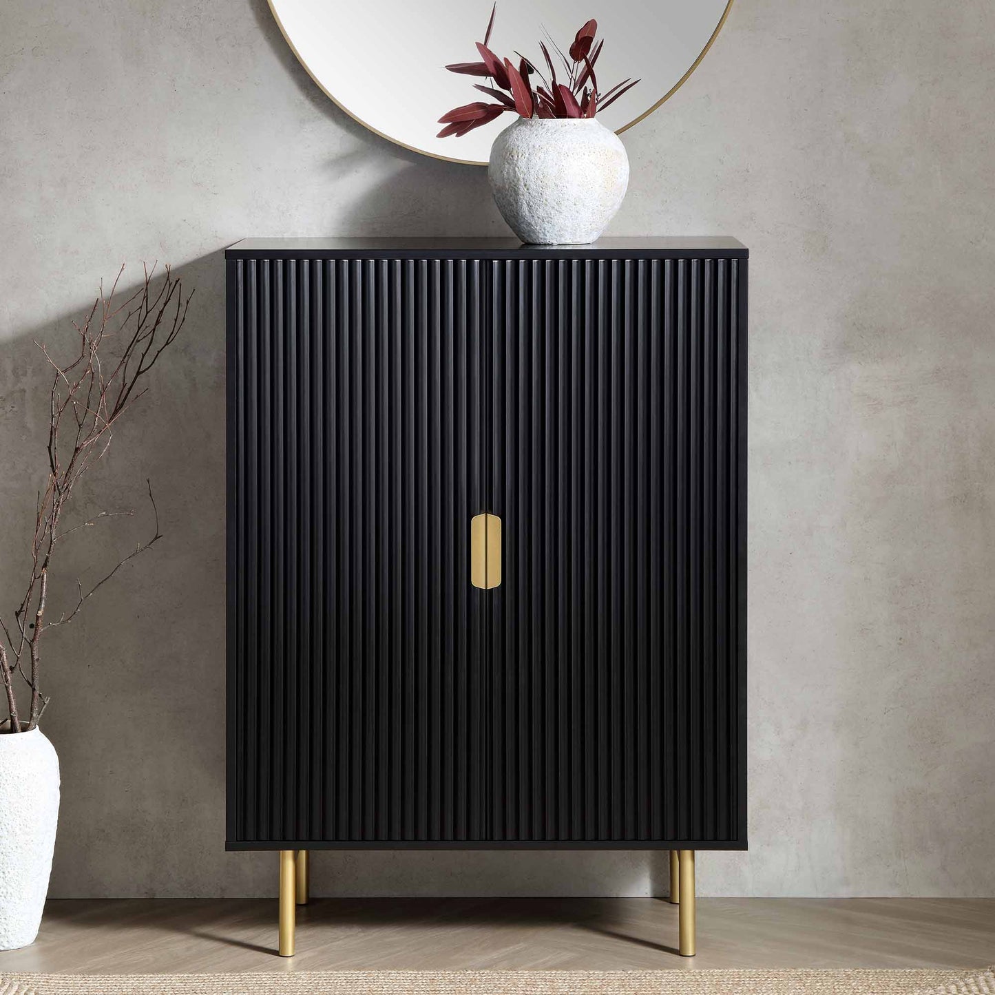 Richmond Ridged Highboard Storage Cabinet, Matte Black