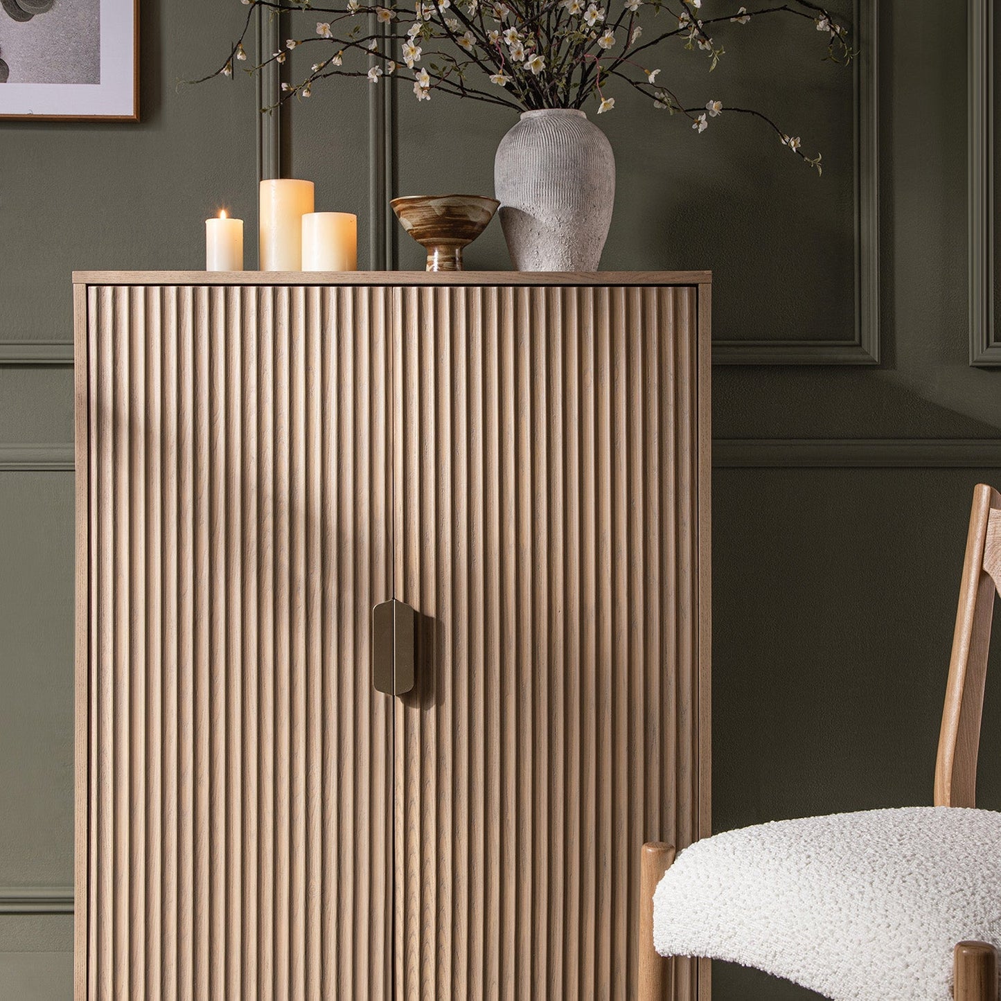 Richmond Ridged Highboard Storage Cabinet, Light Ash