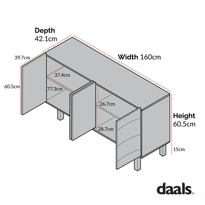 Moriko Extra Wide 4 Door Sideboard, 160 cm