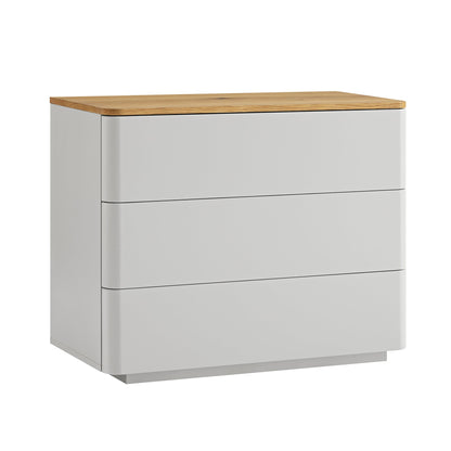 Agnes Curved Edge Chest of 3 Drawers, Dove Grey with Oak Top