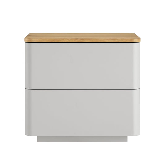 Agnes Curved Edge 2 Drawer Bedside Table, Dove Grey with Oak Top