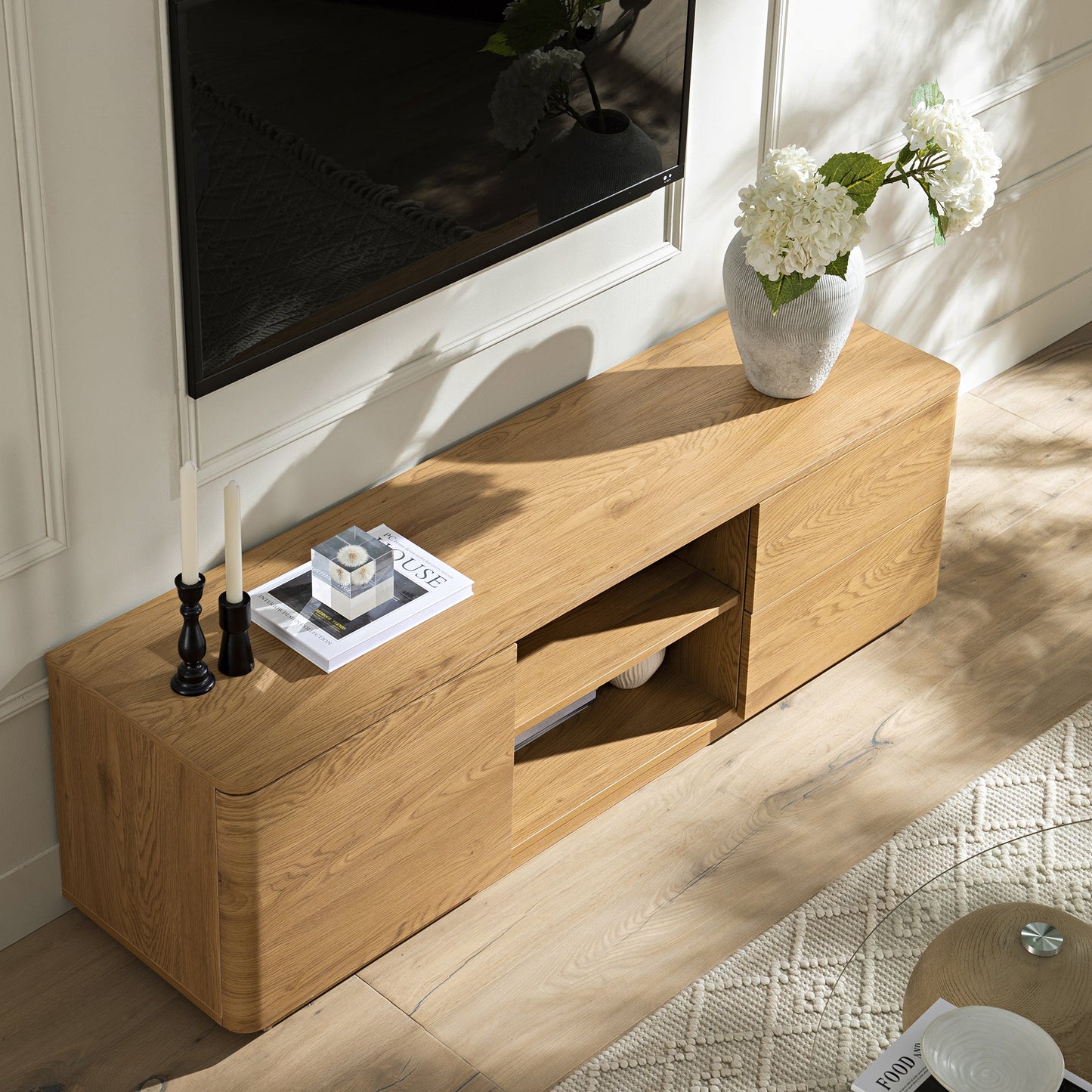 Agnes Curved Edge 150cm Wide TV Unit, Natural