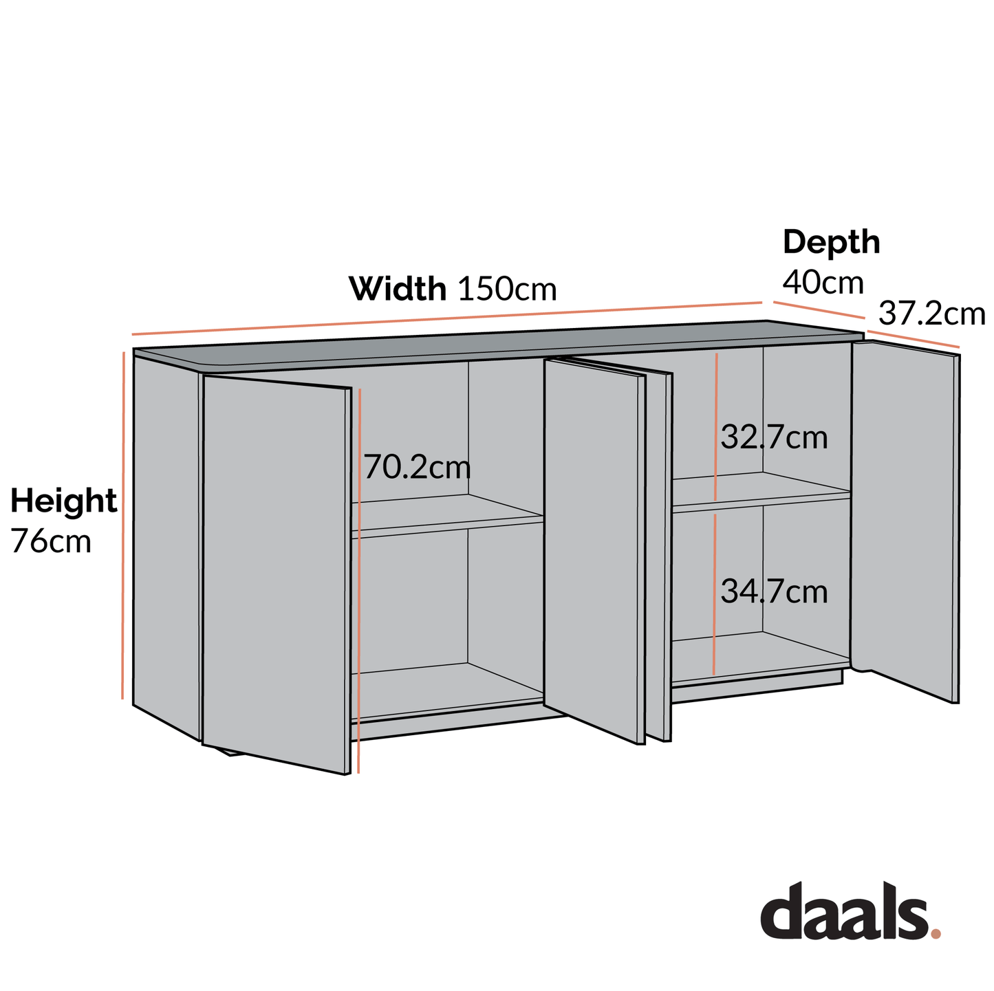 Agnes Curved Edge 150cm Wide Sideboard, White