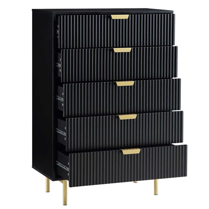 Richmond Ridged Chest of 5 Drawers, Matte Black