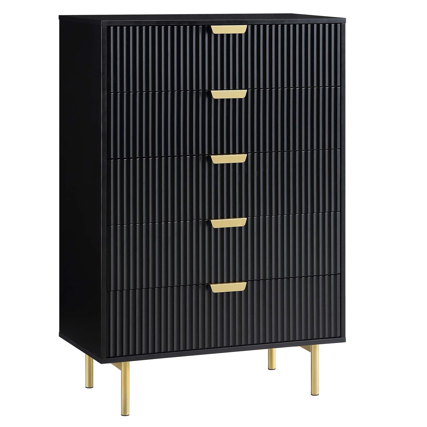 Richmond Ridged Chest of 5 Drawers, Matte Black