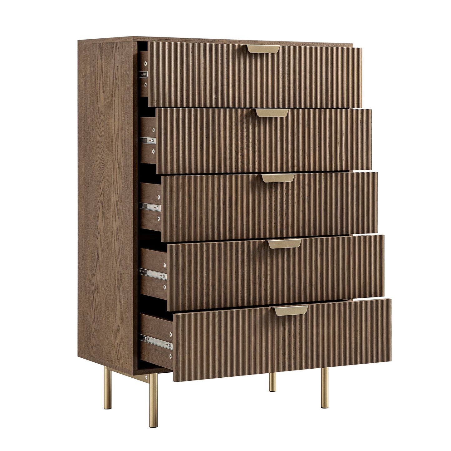 Richmond Ridged Chest of 5 Drawers, Dark Ash