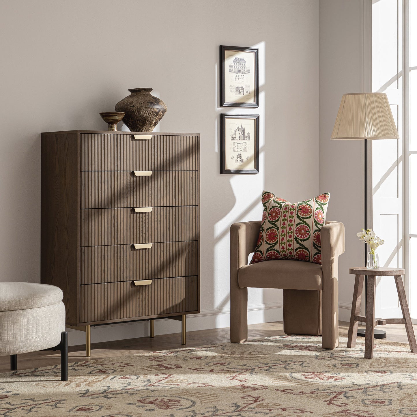 Richmond Ridged Chest of 5 Drawers, Dark Ash