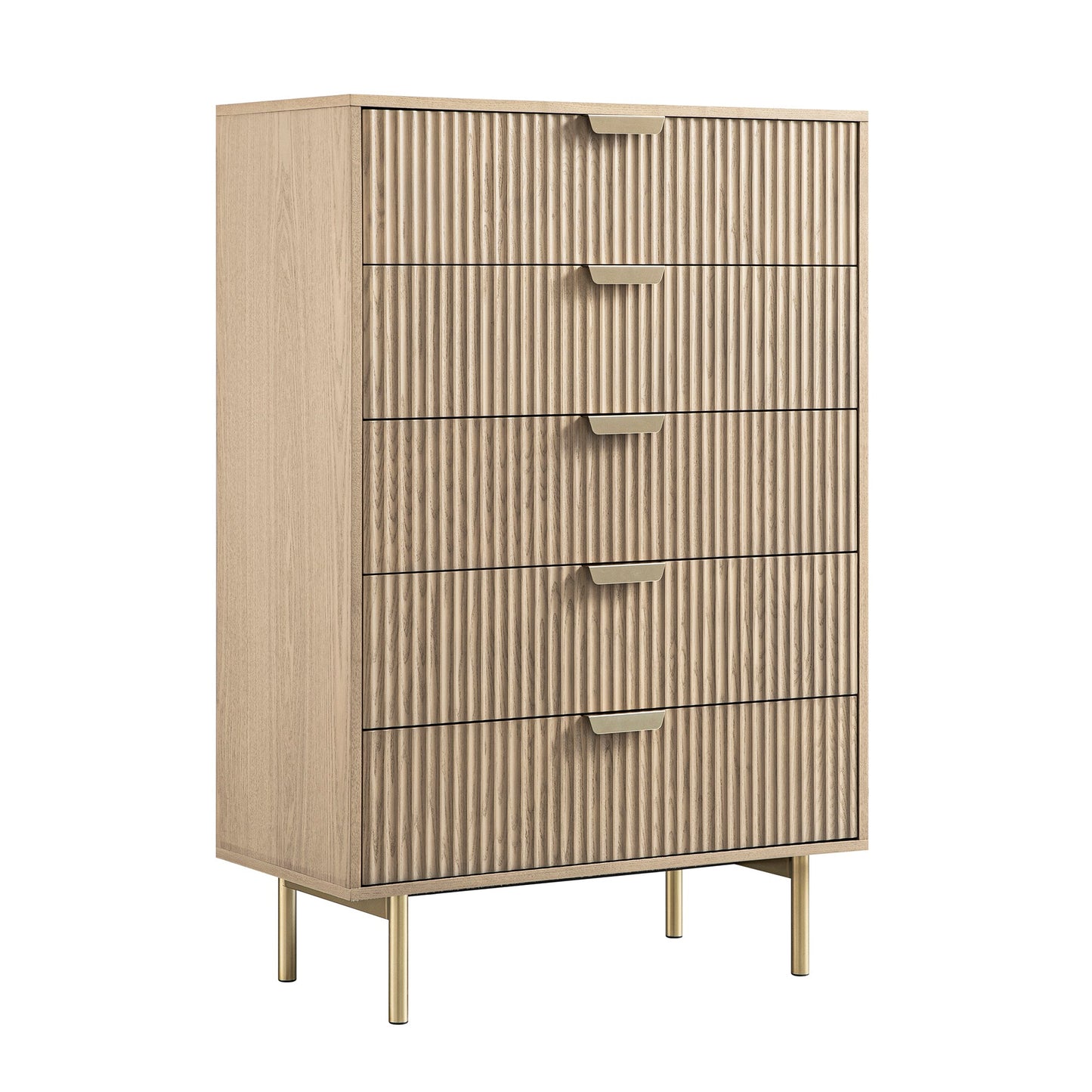 Richmond Ridged Chest of 5 Drawers, Light Ash