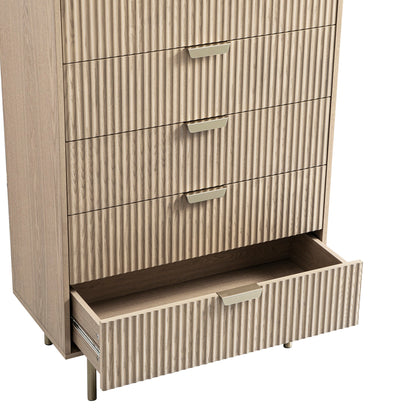Richmond Ridged Chest of 5 Drawers, Light Ash