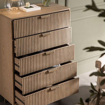 Richmond Ridged Chest of 5 Drawers, Light Ash