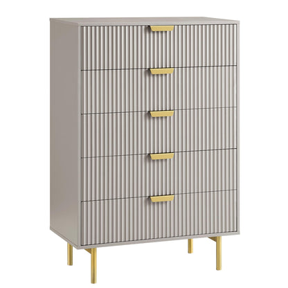 Richmond Ridged Chest of 5 Drawers, Matte Taupe
