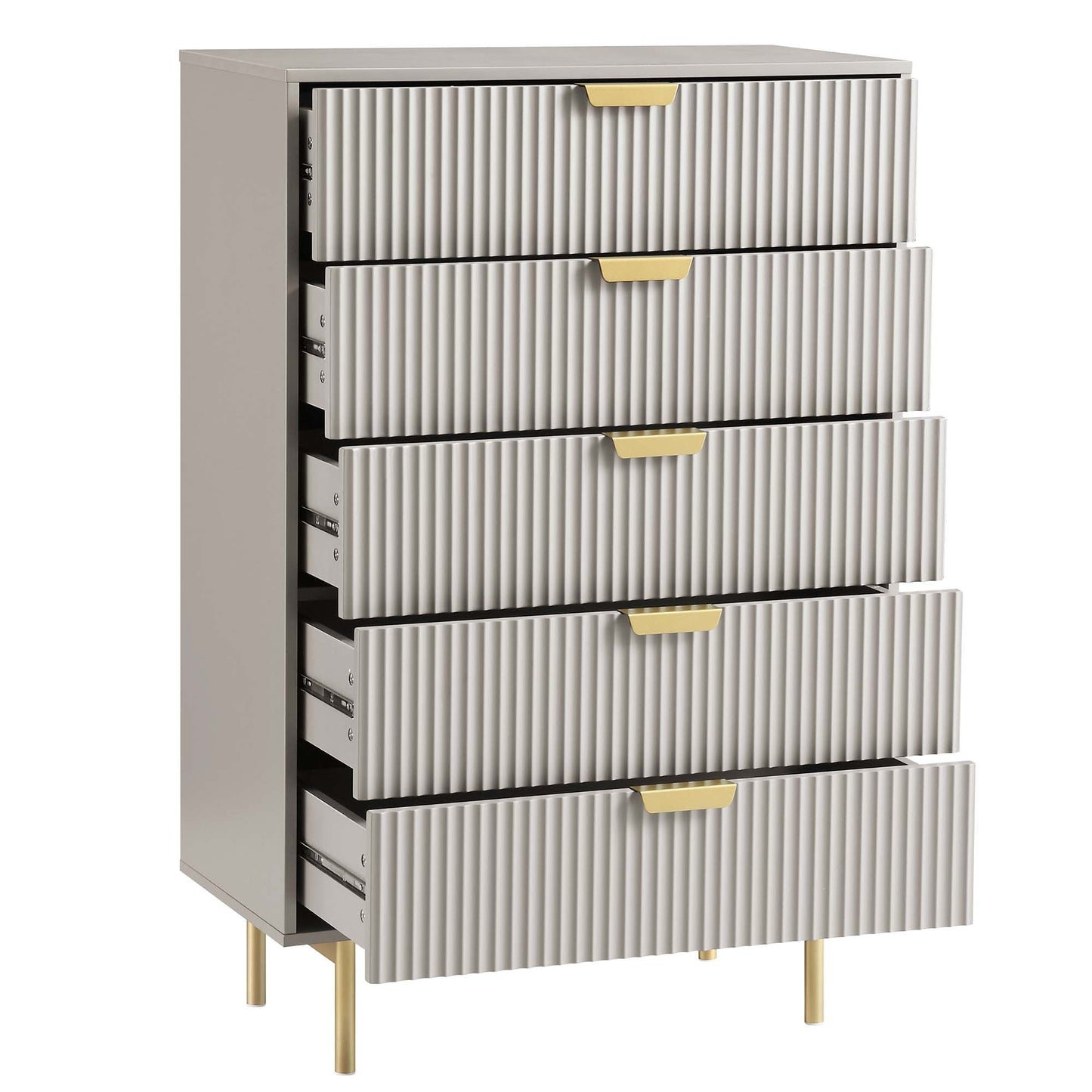 Richmond Ridged Chest of 5 Drawers, Matte Taupe